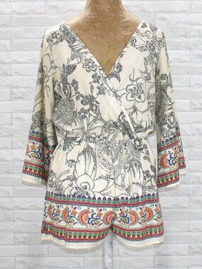 BLACK BEAD Romper Boho Shorts One Piece Multi-Colored Resortwear Floral Small